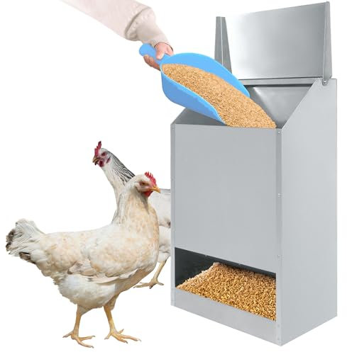 VANCHEMO Futterautomat Hühner 23KG Hühnerfutter Automatischer Hühnerfutterautomat aus Verzinktem Stahl, Großer Hühner Futterspender, Rostfrei, Aufhängbar für Hühner, Enten und Geflügel