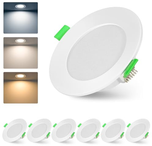 Lichtlord Spot encastrable LED 230V Dimmable 7W 700LM IP44 Spots de Plafond Extra Plat 75-90mm Blanc Chaud 2700K Blanc Neutre 4500K Blanc Blanc Froid 6000K Lot de 6 Pièces