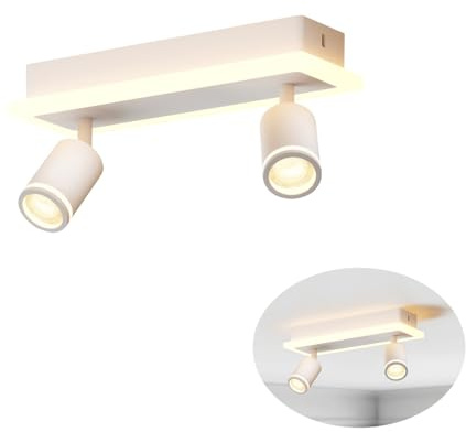 LVWIT Lámpara de Techo LED Giratorios con 2 Focos LED GU10 -Rectangular de Metal Blanco, Focos de Techo para Lámpara de Techo para Dormitorios, Salones y Cocinas(Sin Bombillas).