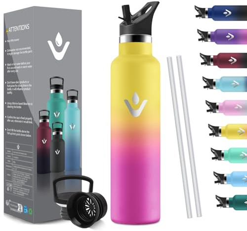 HoneyHolly Botella Agua Acero Inoxidable, 1000 ML Reutilizable Sin BPA, Botella Agua Termica, Botella Agua, Aislamiento Al Vacío de Doble Pared, Termos, Cantimplora para Adultos, Deporte