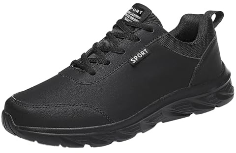 Sneakers Nero Uomo Comode Leggere, Moda Scarpe Uomo da Ginnastica, Casual Outdoor Tennis Trekking Scarpe in Pelle Respirabile Scarponcini da Running Jogging Resistente all'Usura