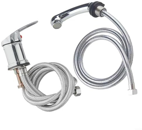 Emiif Grifo mezclador de peluquería con mango cromado y cabezal de pulverización extraíble, manguera de 120 cm, grifo de alta presión para cama de champú, estación de peluquería