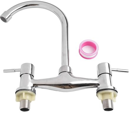 Double Handle Sink Faucet, Chrome Kitchen Mixer Tap With Hot And Cold Water Control, Deck Mounted Kitchen Basin Mixer Tap 2-Hole