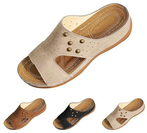 Pantoletter damer breda H ortopediska med mjuk fotbädd, strandsandaler, slip-on, platåsandaler, vintage, bekväma skor, plattform, pantoletter, lätta tofflor, damer, sommar, platå, trädgårdsskor
