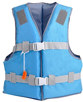 Swim Vest Adult Unisex Swim Jacket with Strap and Whistle Reflective Strips Waterproof Waistcoat Gilet Swimsuit for Pool Summer Beach Holiday (01-Blue, M)
