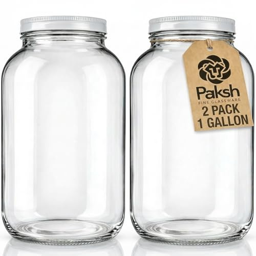 1 Gallon Glass Jar With Lid – 2 Pack Large Glass Jar With Airtight Metal Lids - USDA Approved BPA-Free Dishwasher Safe, Wide Mouth Sun Tea Jar, Gallon Mason Jar for Storage, Fermenting, And Brewing