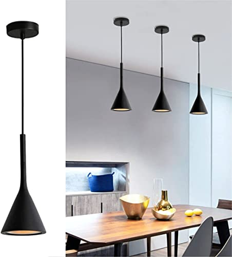 Modo Lighting Lámpara Colgante Moderna de Resina Cónica Negra Para Cocina, Altura Ajustable, Para Dormitorio, Sala de Estar (Negra)