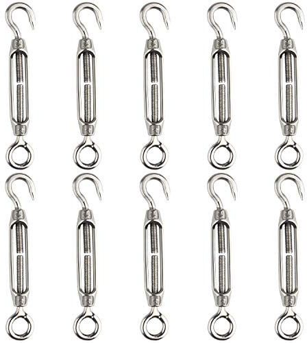 FEPITO 10Pcs Spannschloss-Drahtspanner 304 Haken und Ösenverstellbares Spannschloss M4 Edelstahlspanner-Set für hohe Beanspruchung