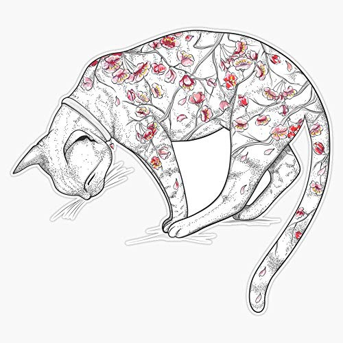 Cat in Sakura Tattoo Vinyl Waterproof Sticker Decal Car Laptop Wall Window Bumper Sticker 5