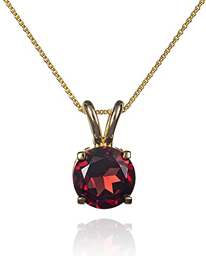 ANAKAO Collar de Oro de 9 Quilates para Mujer con Piedras Granates. Collares con Colgante de Oro Amarillo de 9 Kilates para Mujer con un Granate Natural. Cadena de Oro Macizo y Colgante