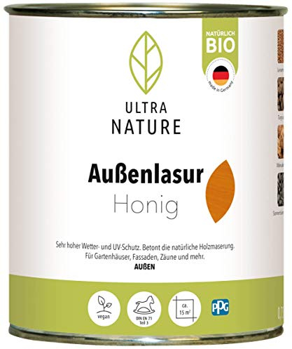 ULTRA NATURE Lasure extérieure 0,75 l, miel, végétalien, naturel biologique, sans solvant, lasure de protection du bois
