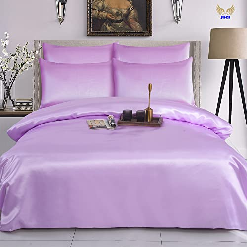6PCS Satin Duvet Cover Bedding Set Plain Luxury Soft Bed Set Include (1xDuvet Cover, 1xFitted Sheet, 4xHousewife Pillow Case) (King, Lilac)-(Same Day Dispatch)