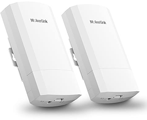 mokerlink WiFi Bridge, CPE Wireless Esterni Trasmissione per PtP e PtMP, 2,4GHz 300Mbps 1KM Distanza, con Adattatore Poe, 2 Porte Ethernet, 2 Confezione