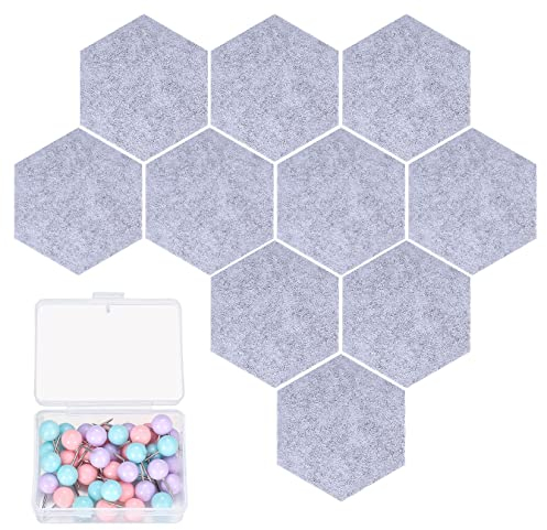 10 Pcs Hexagon Felt Memo Boards, Felt Notice Pin Boards, Self Adhesive Bulletin Cork Board Tiles, Photo Display Boards Decoration for Photos Memos Display Wall Decor Pin Boards, with 40 Push Pins