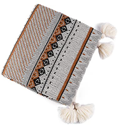 LumiSyne Coperta a Maglia Con Nappe Vintage Stile Etnico Bohemien Motivo Geometrica Morbido Fodera Per Poltrona Calda Copriletto Coperta Da Tiro Adatto Per Letto o Divano Coperta Scialle 130x110cm