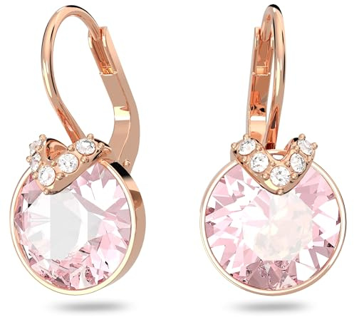 Swarovski Bella V drop earrings, Round cut, Pink, Rose gold-tone plated