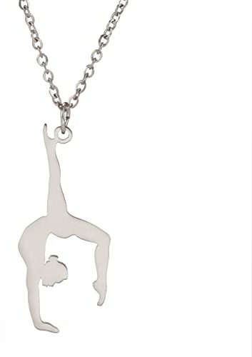 Amaxer Gymnastik-Halskette für Mädchen Cheerleader Cheerleading Eiskunstlauf Edelstahl Gymnastikschmuck Geschenke Anhänger Halskette für Turnerin Frauen Mädchen (Gymnastik-Styling 7)