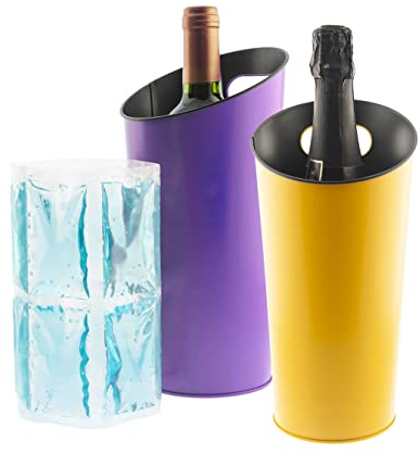 Koala Spain (2 unidades) Enfriadores Botella de Vino o Cava, Metálicos con Asa, Colores Amarillo y Violeta, Gel enfriador Hecho en España
