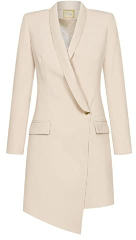 Swing Fashion Blanca | Beige | S Swing Moda Mujer Elegante Negocios Tubo Festivo Fiesta Coctel | Mini Noche | Vestido de Manga Larga | Cuello en V | Corto | Beis | 36