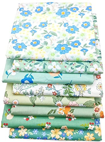 Fabric Fat Quarters Bundle, Cotton Craft Fabric Bundles Patchwork 8PCS 50 x 40cm Material for Sweing Patchwork Different Pattern Cloths DIY Scrapbooking Artcraft(Blue-8)