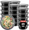 AKOLAFE 25 Stück Rund Meal Prep Container 1000ml Rund Essensbox mit Deckel Kunststoff Mikrowellengeschirr Luftdicht Lunchbox Schwarz Behälter Dicke Container Schüssel(Durchmesser 17,5cm, Höhe 6cm)