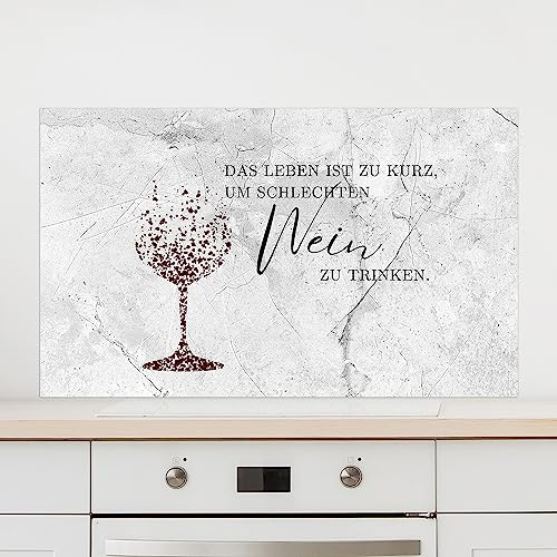 GRAZDesign Spritzschutz Küchenrückwand Glas Küche für Herd & Küchenspüle, Wein mit Spruch grau | Glasplatte Rückwand Küchenwand Wandschutz | 80x50cm