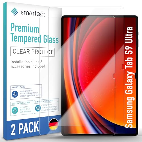 smartect Schutzglas [2 Stück, Klar] kompatibel mit Samsung Galaxy Tab S10 Ultra / S9 Ultra, HD Schutzfolie Anti-Kratzer, Blasenfrei, 9H Härte, 0.3 mm Ultra-klar, Ultrabeständig