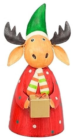 winterlicher weihnachtlicher Zaunhocker Elch mit Schal Metall bemalt Verschiedene Motive zur Auswahl (rot mit Geschenk)