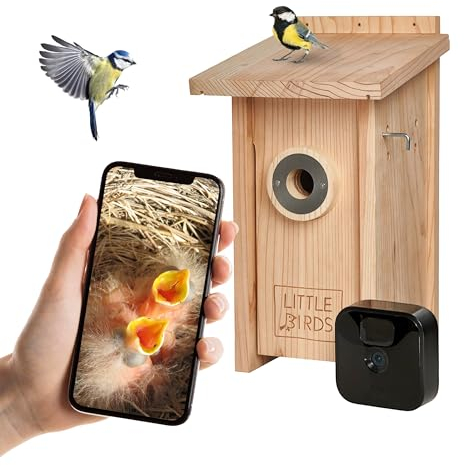 Little Birds Kamera Nistkasten für „Blink“ Kamera (Kamera Nicht ENTHALTEN) I ökologisches Massivholz I Katzen- und Spechtschutz I Brutkasten I Kamera Vogelhaus I Kein Strom/Kabel nötig