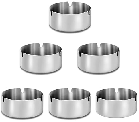 6 Stück Edelstahl Aschenbecher, Moderne Tischplatte Aschenbecher, 8 cm Runden Edelstahl Aschenbechern, Tragbarer Tischplatte Aschenbecher für Innenraum und Draußen, Silber