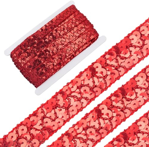 GORGECRAFT 14.2m Nastro di Pizzo Piatto con Paillettes Glitter Metallici Gimp Treccia Paillette Nastro di Pizzo Applicazione Rossa per Cucito Natale Halloween Decorazione di Nozze per La Casa