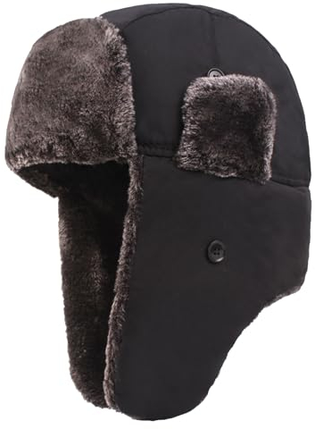 XNIVUIS Wintertrappermütze für Männer Frauen Wind- und Schneemütze,Mütze mit Ohrenklappen,Wintermütze,Ushanka Hut,Verdickte und Gepolsterte Ohrenschutzmütze für Skifahren Skat Jagd(Schwarz)