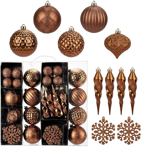 50 Stück Weihnachtsdeko Weihnachtskugeln, Bruchsiche Braune Christbaumkugeln Ornamente Weihnachtsbaumschmuck für Weihnachtsbaum Weihnachtsdekoration