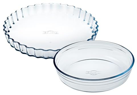 Ôcuisine® Cake & Flan Dishes Set 23cm & 27cm Pack of 2 Glass Cake & Pie Dishes Extreme Resistance | Oven Safe - Freezer Safe - Microwave Safe | Borosilicate Glass | Made in France