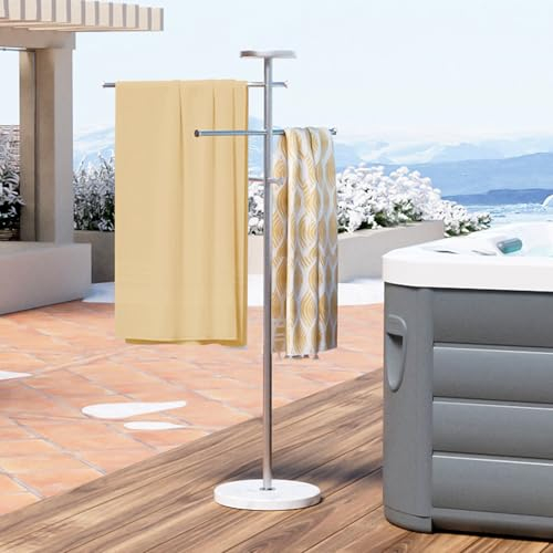 KES Natural Marble Free Standing Towel Rail 150CM Tall Outdoor Pool Bathroom Towel Rack with Weighted Base, 3 Adjustable Swivel Arms for Hot Tub Swimming Pool, Brushed 18/8 Stainless Steel, OTR200-2