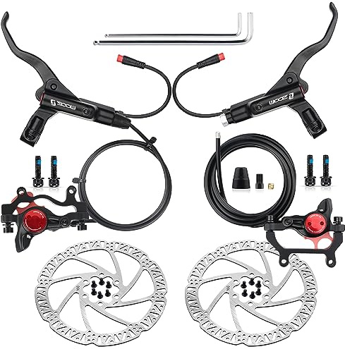 Hycline Ebike Hydraulic Disc Brake Set: Zoom H875E 2-Pistons Power-Off Electric Bike Brake Kit with 2-PIN Sensor Included 160mm Rotors and Mounting Adapter