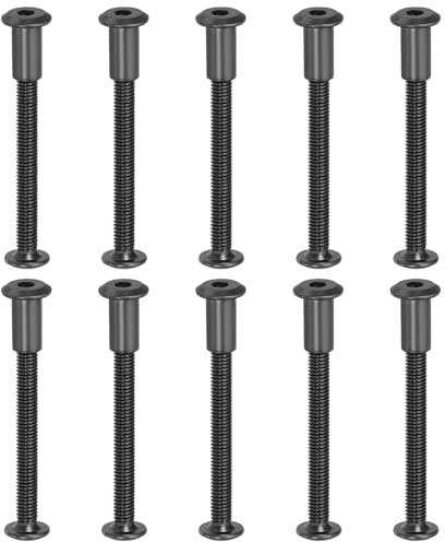 PATIKIL 10 Stück M6x60mm Sechskant Verbindungsschraube mit Hülsenschrauben Hülsenmutter, Kohlenstoffstahl Verbindungsschrauben Set für Holzbretter Schrank Möbel, Schwarz Möbelschrauben