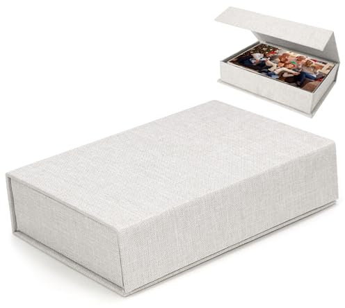 KXVXXV Aufbewahrungsbox für Fotos aus Leinen, 17,6 x 12 x 4,5 cm, Beige, Magnetverschluss, für 200 Fotos, Mehrzweck-Aufbewahrungsbox