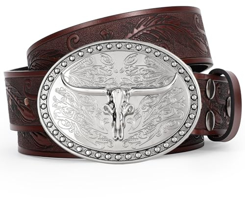 JasGood Western läderbälte för män kvinnor cowboy cowgirl andra lagret läderbälte för jeans byxor, Mörkbrun, 130cm:Für Größe 110cm-119cm