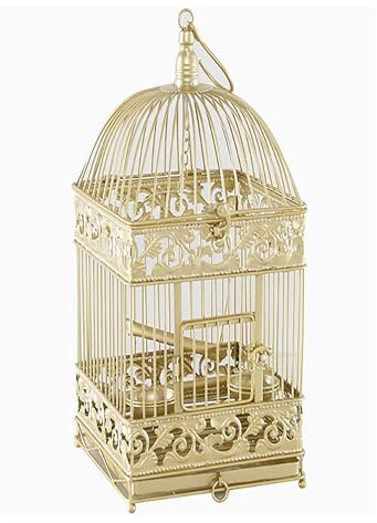 Jaulas for pájaros Decorativas Doradas Vintage, Jaula for pájaros Redonda de Metal Elegante, Jaula for Loros con Barra de pie, Caja de Comida for Agregar contenedor de Comida, Dorado