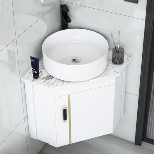 HOLGVE Eckwaschbecken Fürs Badezimmer, an der Wand Montierter Keramik-Eckwaschtisch Fürs Badezimmer, Waschbecken mit Aufbewahrungsbehälter, Schwebende Handwaschbecken, Konsolenwaschbecken(15inchx38cm)