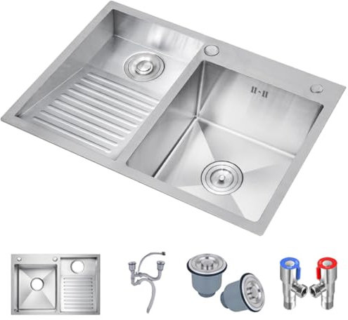 GLMGBP Fregadero de Cocina de Dos Senos OM, Fregadero de baño con Tabla de Lavar, Fregadero Grande de Acero Inoxidable 304, Fregadero de Cocina Multifuncional con desagüe (Color: Plateado, tamaño: