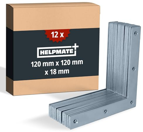 HELPMATE – 12 pièces équerres plates – 120x120x18mm – Raccord en bois électrozingué & passivé bleu – Equerre d'angle avec une excellente protection contre la corrosion, stable & durable