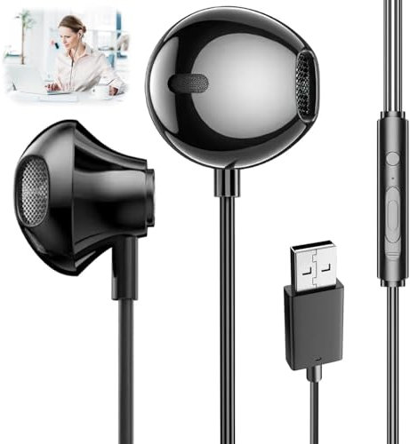 Auriculares USB para PС 2.5М, con cable intraural con micrófono, auriculares con cancelación de ruido con micrófono remoto USB А para PС/teléfono móvil/portátil/superficie e interruptor