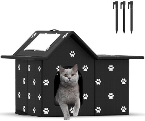 Outdoor Cat House Weatherproof, Large Feral Cat House for Winter, Collapsible Outdoor Cats Shelter in Winter with Door and Soft Mat, Easy to Assemble