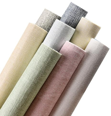 Carta da parati ruvida in lino con pellicola autoadesiva in vinile per mobili, armadi, camera da letto e soggiorno, fai da te, carta da contatto rimovibile per una facile ristrutturazione