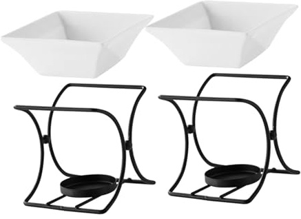 Warmhm 2Set Set de Fondue Céramique pour Beurre Pot Carré Chauffe-fromage et Chocolat Mini Appareil Multifonction Compact pour Fondue Au Caramel et Dips Facile à Nettoyer Service