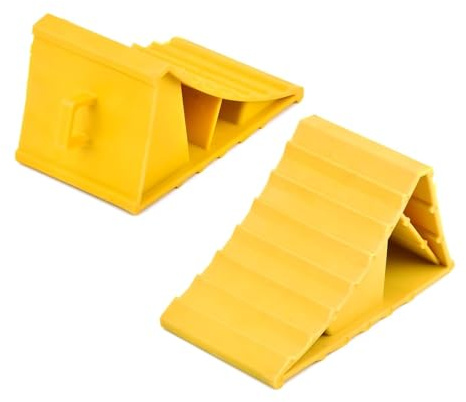 2 stycken vägkilar, kilar bil, halkfritt gummiunderlag, släpvagnkilar, för bilar, släpvagnar, husvagnar, bil, husbil (gul)