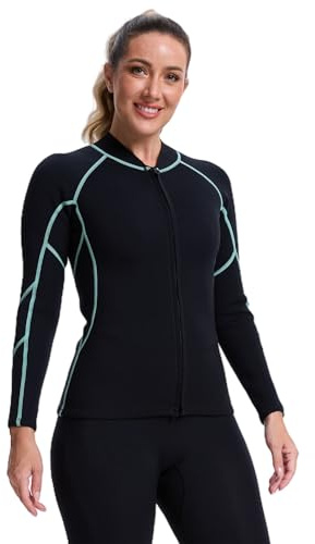 Lemorecn Combinaison en néoprène pour femme, 2 mm, super extensible, veste en néoprène à manches longues, fermeture éclair sur le devant, combinaison en néoprène pour plongée, natation, surf, kayak et