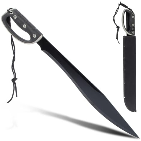 KS-11 Machete Garten mit robuster Edelstahlklinge für Gartenarbeiten - Machete Survival mit Handschutz ideal als Outdoor Messer inkl. Macheten Holster - Gesamtlänge 61cm Stabile Klinge Schwarz